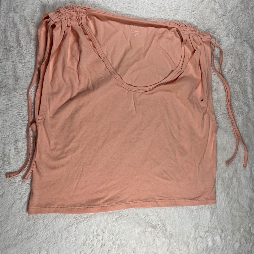 American Eagle Outfitters Womens Coral Ruched Drawstring V Neck Tank Top XL NWOT